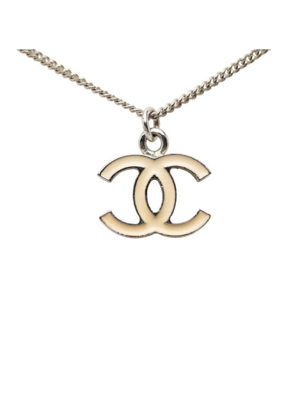 Chanel CC Logo Pendant Silver White Metal